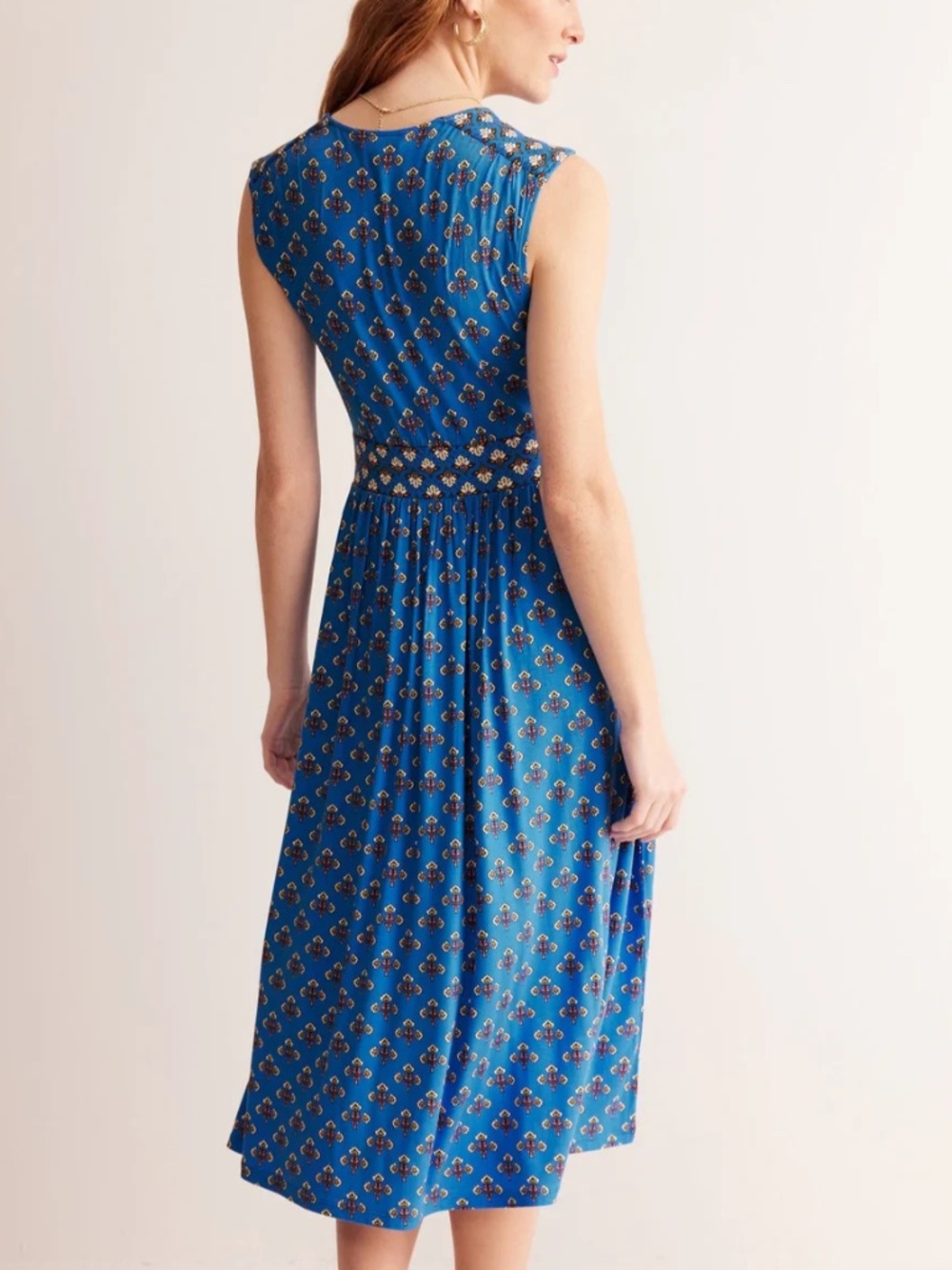 Boden Thea Sleeveless Midi Dress, Indigo Bunting Passion Stem Size 10R - Picture 2 of 9